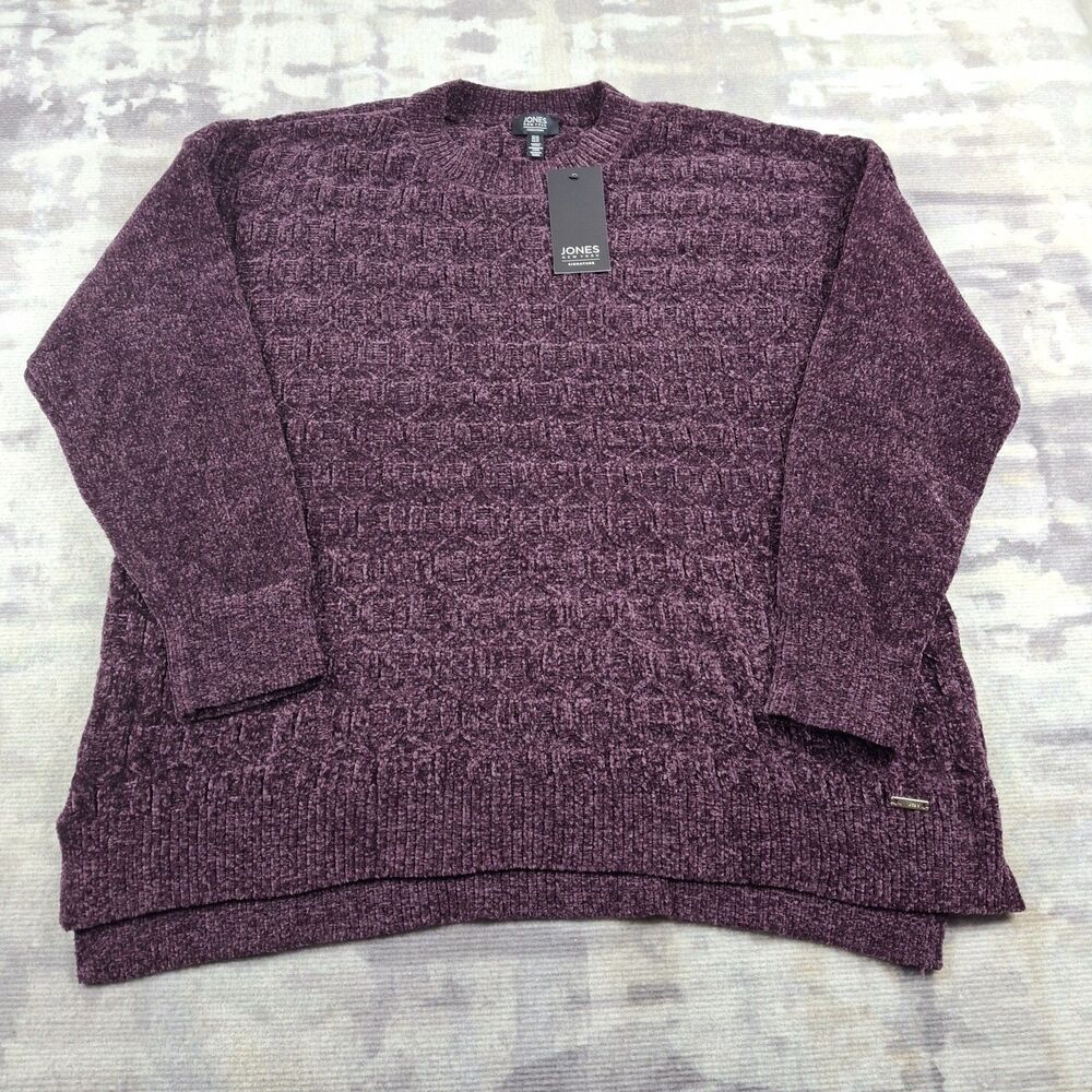 Jones New York Signature Chenille Sweater Womens XL Plum Purple Crewneck NWT